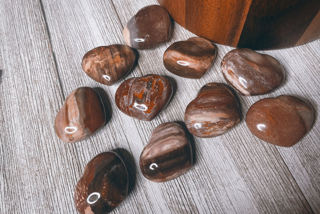 Petrified Wood Crystal Hearts