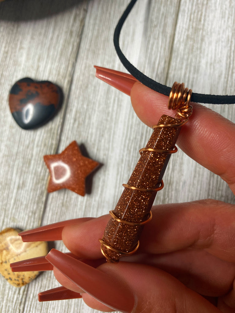 Goldstone Spiral Wire-Wrapped Necklaces