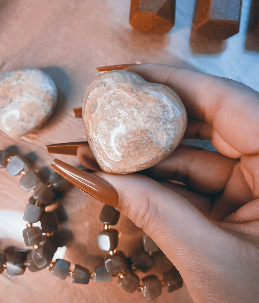 Peach Moonstone Crystal Hearts